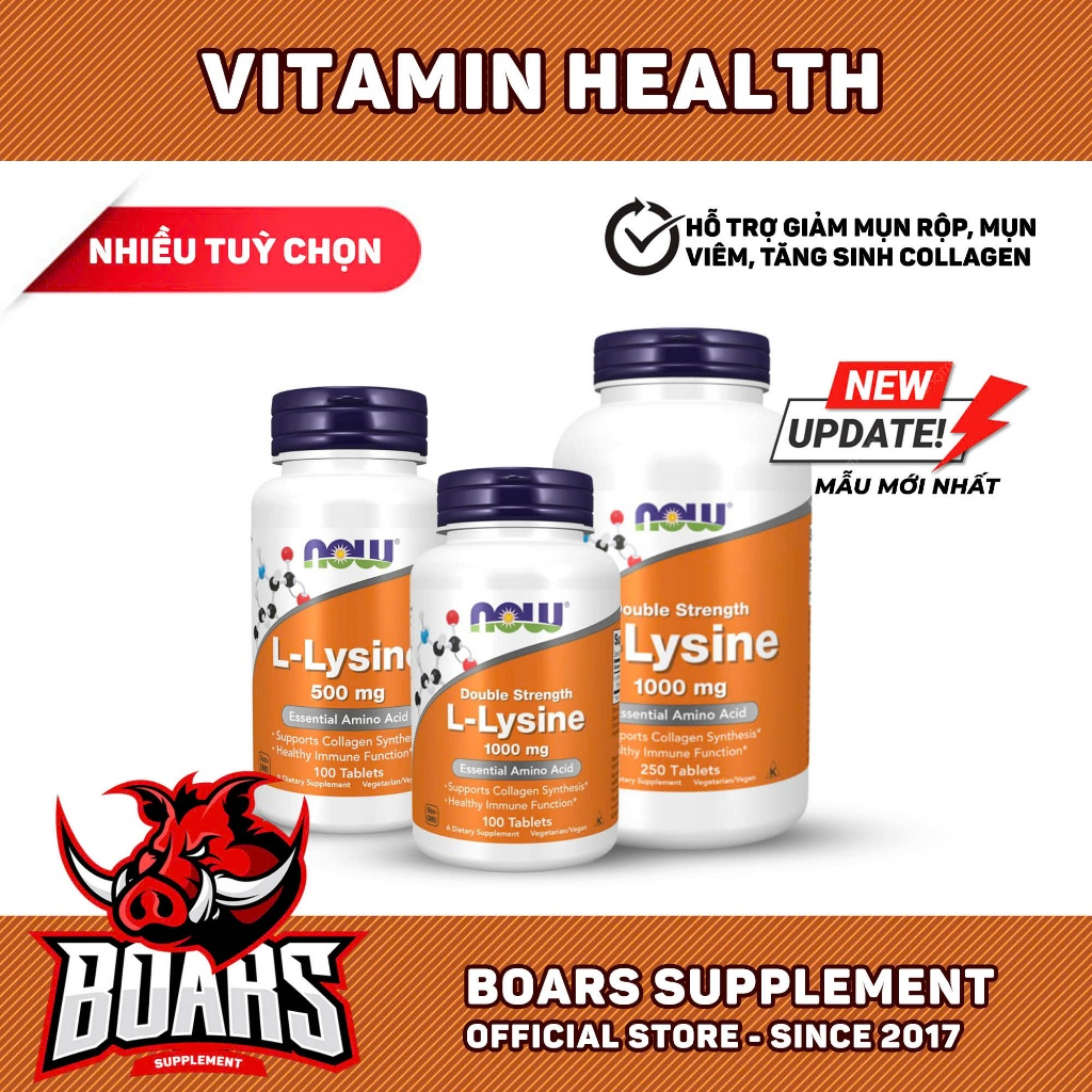 NOW L-LYSINE – VIÊN UỐNG CỦNG CỐ HỆ MIỄN DỊCH, HỖ TRỢ SỨC KHỎE TOÀN DIỆN