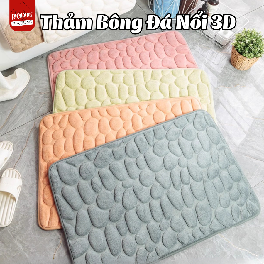 [LOẠI DÀY 1,5CM] Thảm Lau Chân Siêu Thấm Hút, Thảm Chống Trơn Trượt Cao Cấp Họa Tiết Đá Nổi
