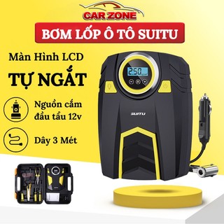Bơm Lốp Ô Tô Điện Tử Tự Ngắt SUITU ST-5002 Có Đèn Chiếu Cực Sáng, Kèm Hộp Dụng Cụ Vá Đa Năng CarZone