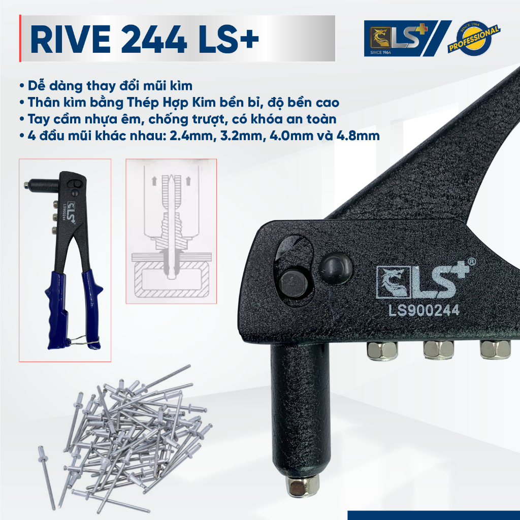 Kìm rút đinh rive 10.5 inch LS, rút đinh tán nhôm với các kích thước 2 ...