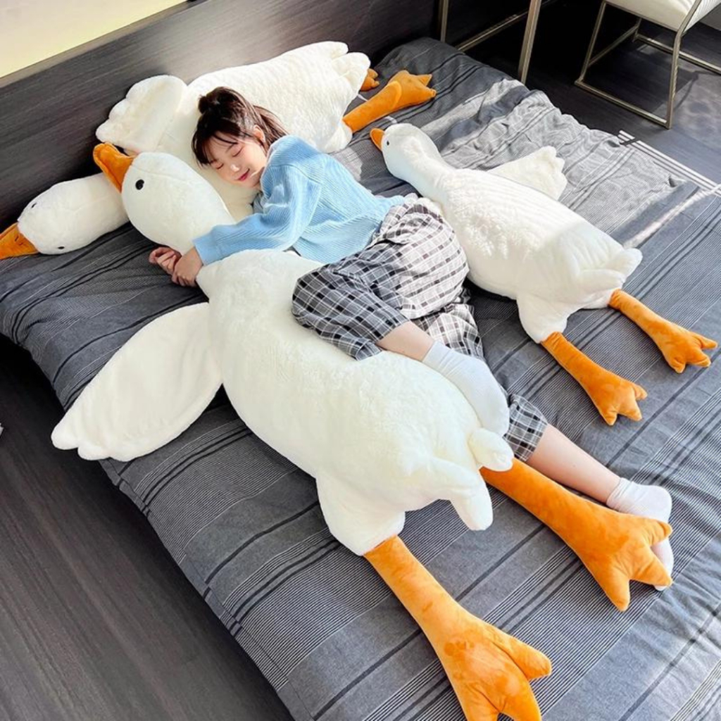 Thú nhồi bông ngỗng trắng gối ôm gấu bông vịt trắng dễ thương