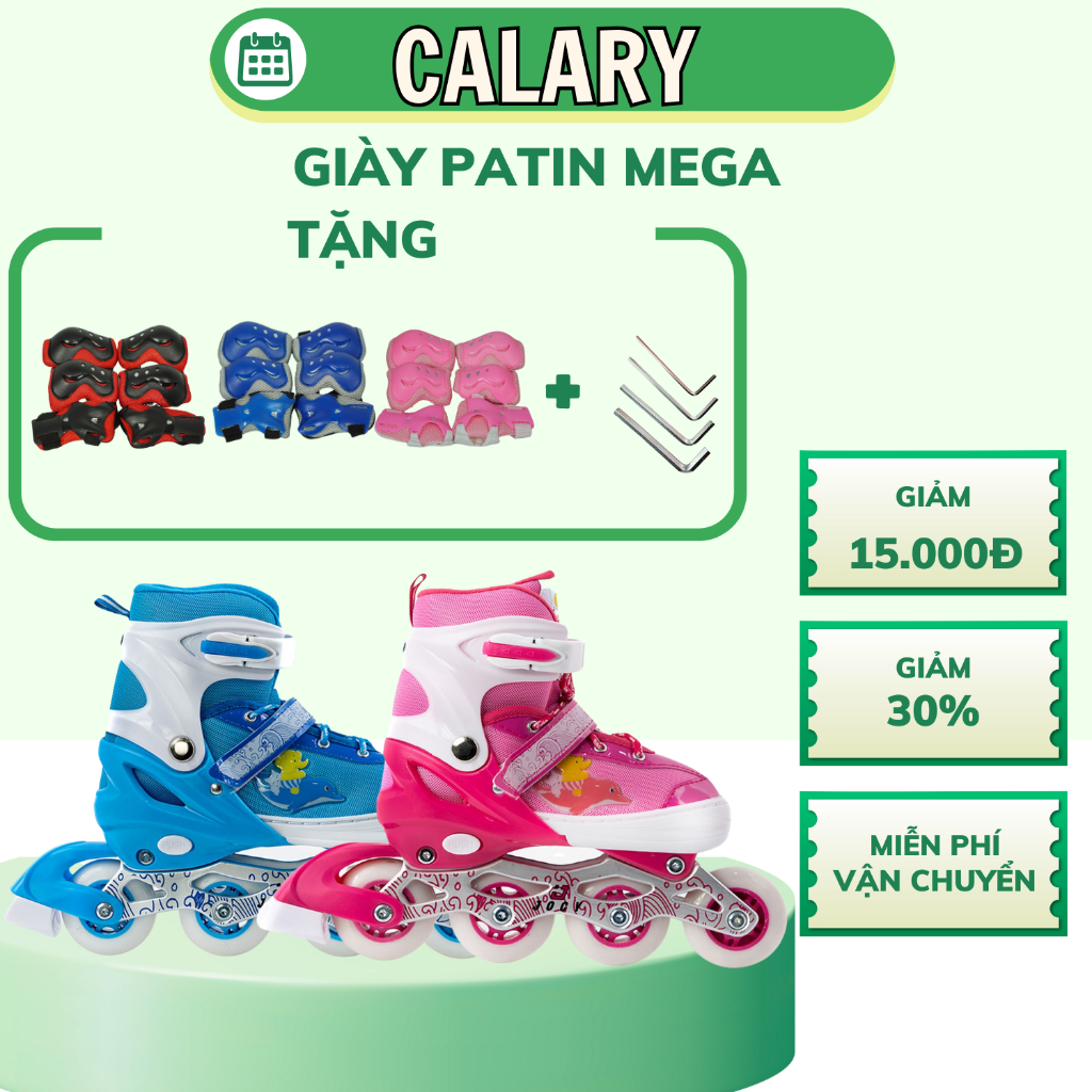 Ảnh Giày Patin Trẻ Em COUGAR Centosy Mega Cao Cấp Họa Tiết Cá Heo, Có Nút Chỉnh Size Tiện Lợi 1