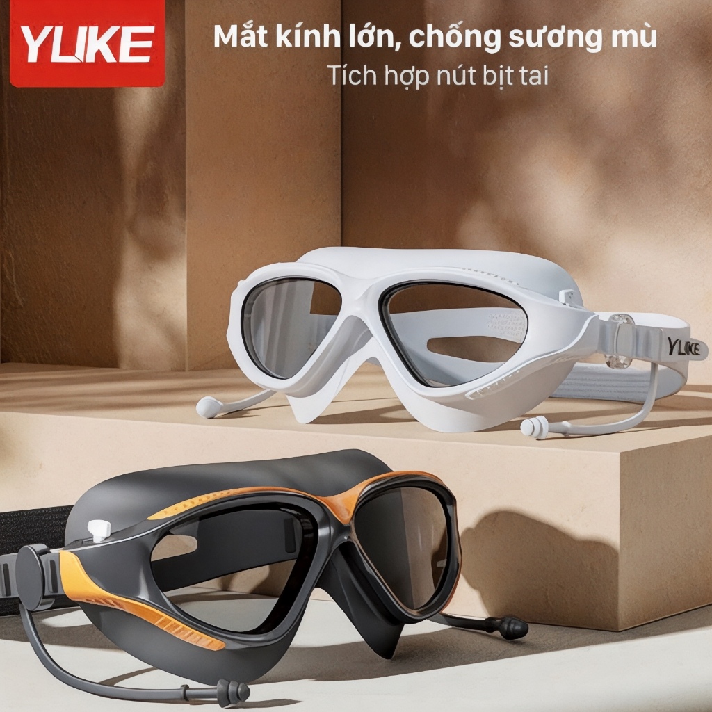 Kính bơi người lớn YUKE YJ8027, mắt kính lớn, đệm kính dày, chống sương, chống tia UV