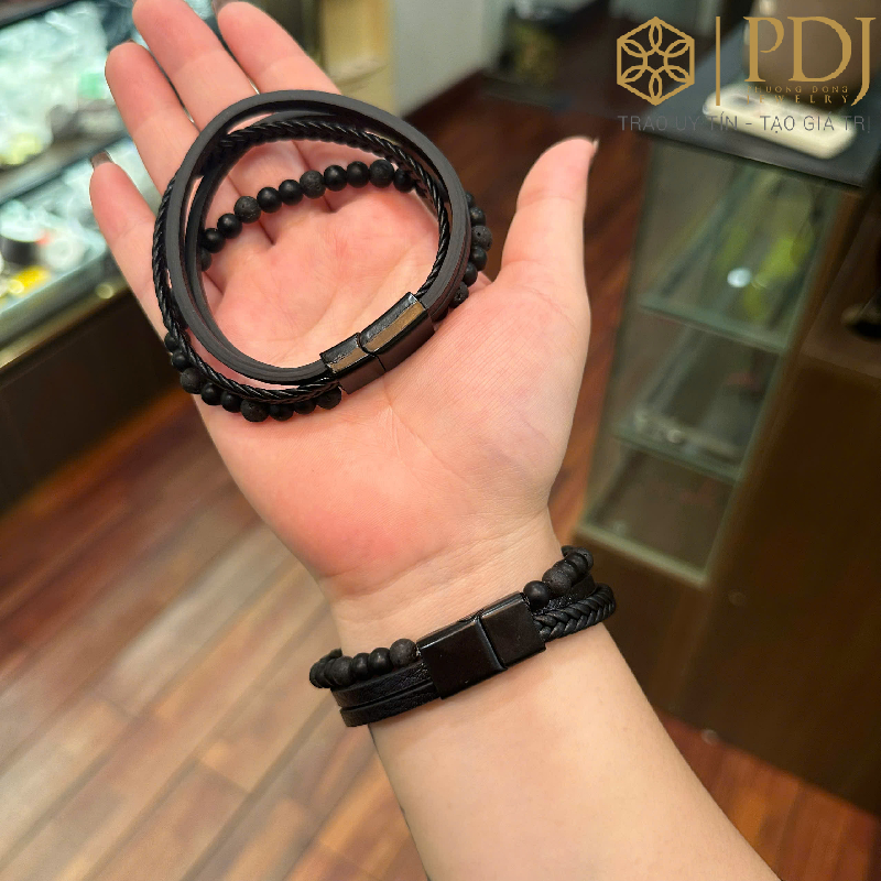 Ảnh Vòng Tay Đá Núi Lửa Dây Da Obisidian PDJ - Trang sức phong thủy may mắn 3