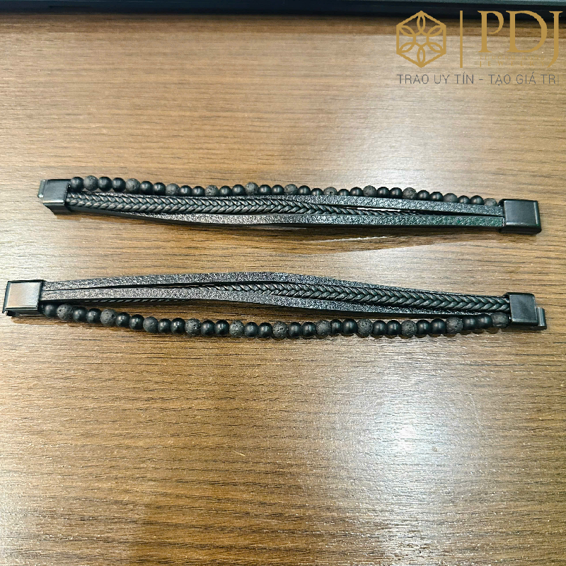 Ảnh Vòng Tay Đá Núi Lửa Dây Da Obisidian PDJ - Trang sức phong thủy may mắn 4
