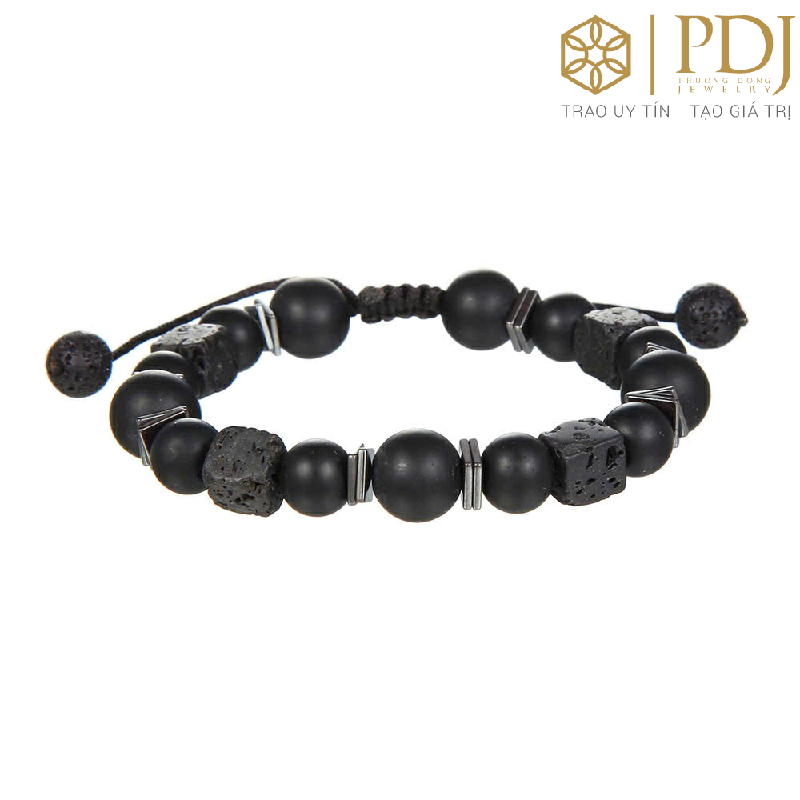 Ảnh Vòng Tay Đá Núi Lửa Obisidian Tết Dây Unisex PDJ - Trang sức phong thủy may mắn 4