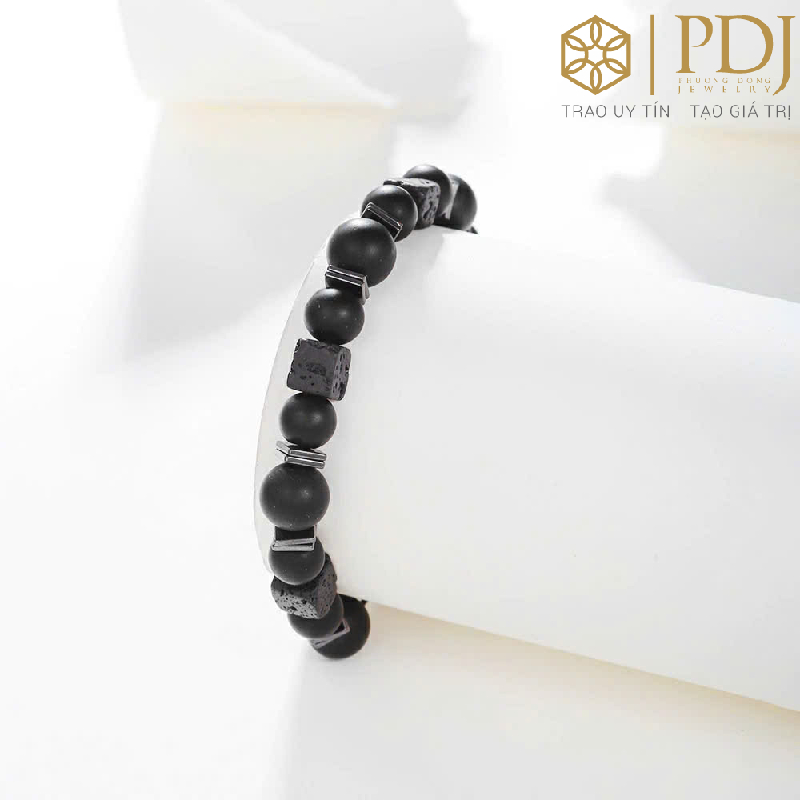 Ảnh Vòng Tay Đá Núi Lửa Obisidian Tết Dây Unisex PDJ - Trang sức phong thủy may mắn 3
