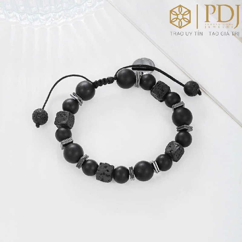Ảnh Vòng Tay Đá Núi Lửa Obisidian Tết Dây Unisex PDJ - Trang sức phong thủy may mắn 2