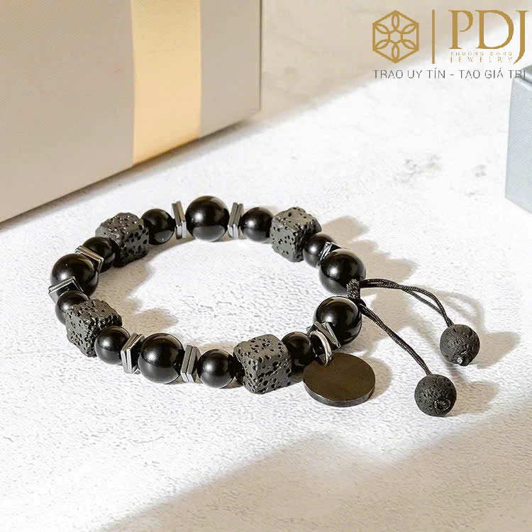 Ảnh Vòng Tay Đá Núi Lửa Obisidian Tết Dây Unisex PDJ - Trang sức phong thủy may mắn 1