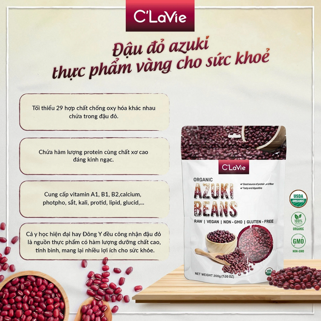 Đậu đỏ azuki hữu cơ C'lavie/ Sotto organic azuki beans