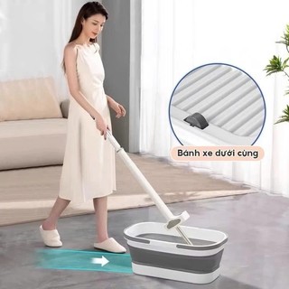 Bộ Cây Lau Tự Vắt Nhà Kèm Xô Gấp Gọn Silicon Thông Minh Tặng Kèm 4 Bông Lau Mẫu Mới 2026 . ( hàng chuẩn công ty )