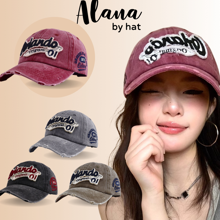 Mũ nón lưỡi trai rách Alana thêu chữ ORLANDO chất vải jean form mềm ...