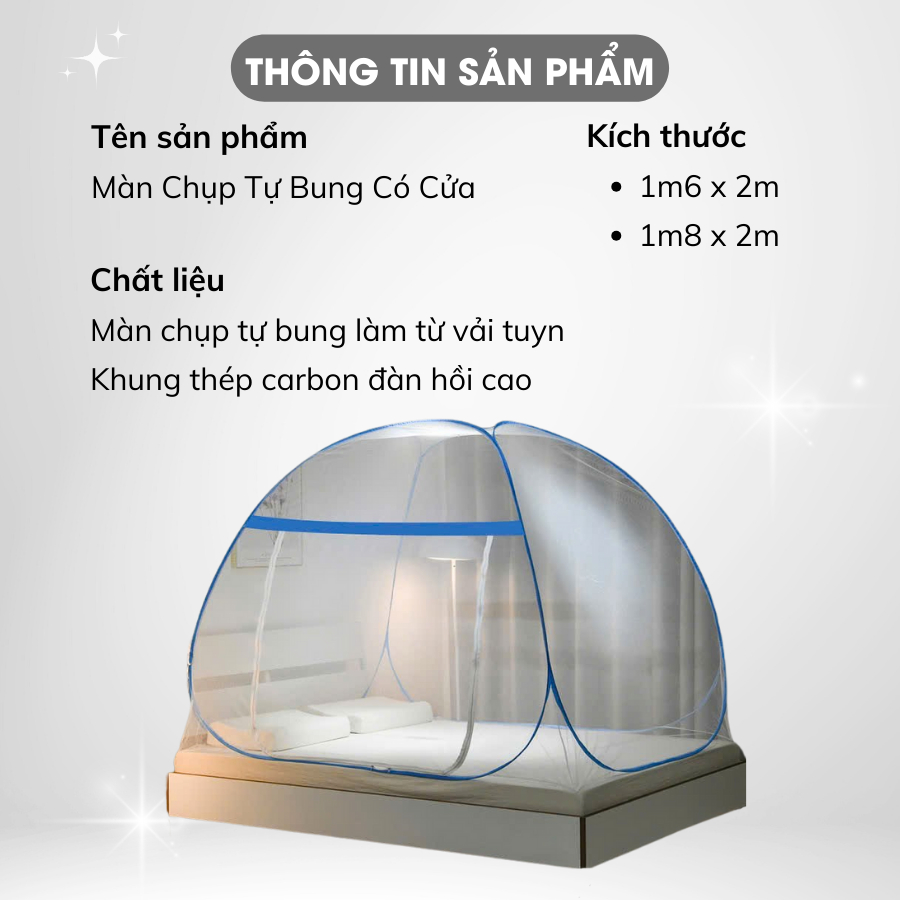 Ảnh Mùng Màn Chụp Tự Bung Có Cửa Cao Cấp Mùng Chụp Gấp Gọn Tiện Dụng Chống Muỗi Tốt Màn Chụp To Cho Gia đình 1m6x2m/1m8x2m 2