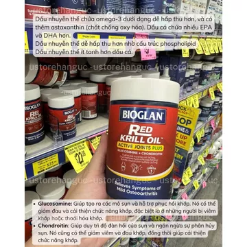 Hỗ Trợ Thoái Hóa Khớp dầu cá nhuyễn thể Bioglan red krill oil active joints plus glucosamine + chondroitin 90 viên