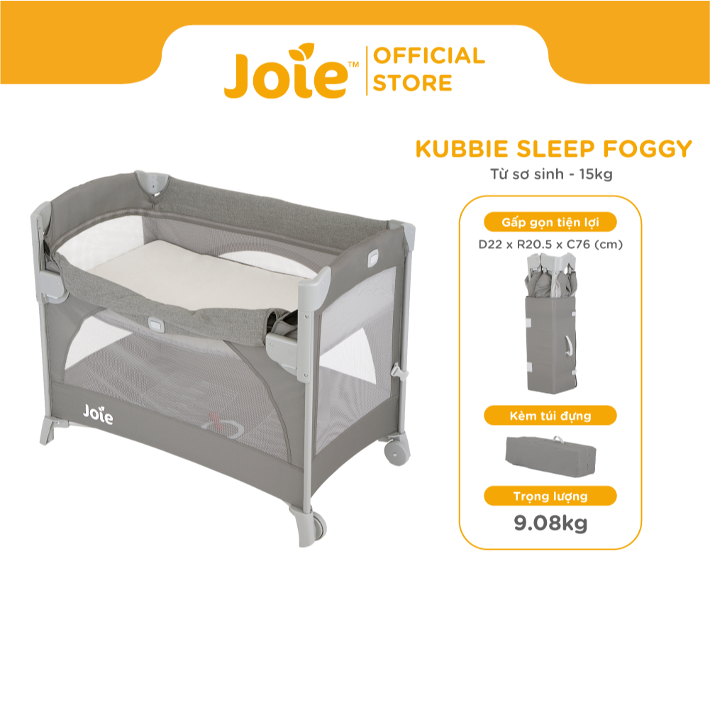 Ảnh Giường cũi cho bé Joie Kubbie Sleep Foggy Gray | Cũi cho bé sơ sinh đến 15kg an toàn có thể gấp gọn 1