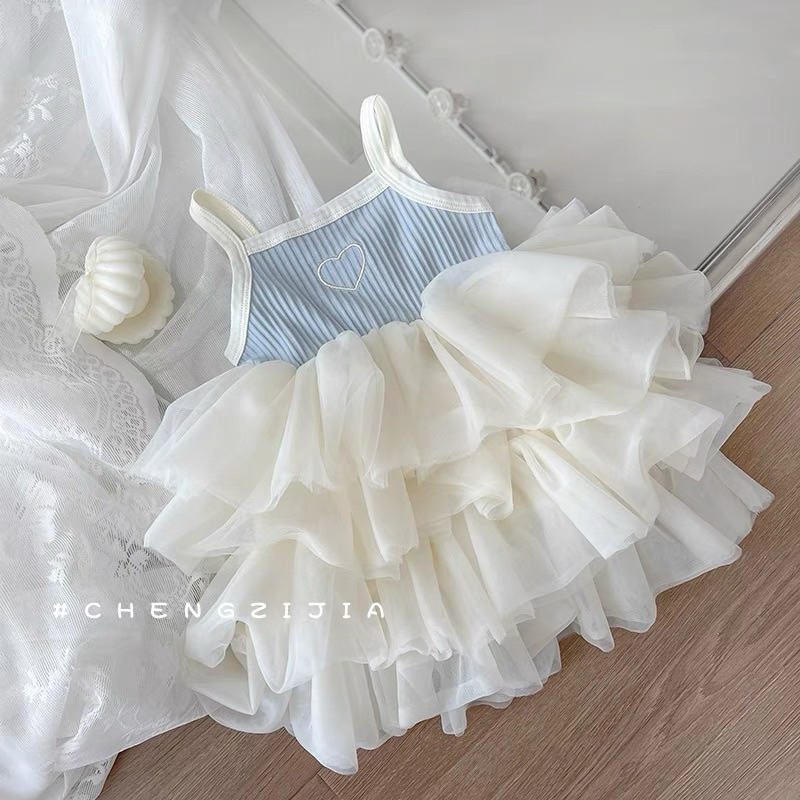 (Order) Váy 2 dây hình trái tim bồng xoè tầng phù hợp đi chơi, sinh nhật dành cho bé gái