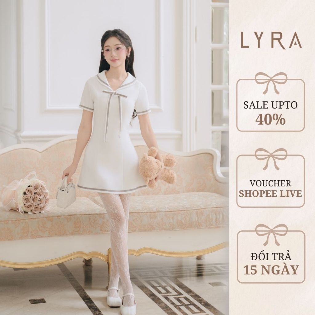 Ảnh LYRA DESIGN - Váy Đầm Nữ Ngắn Tay Thiết Kế LYRA Cổ Thuyền Gắn Nơ Style Hàn Quốc Thanh Lịch Nữ Tính - LWNVD032 1