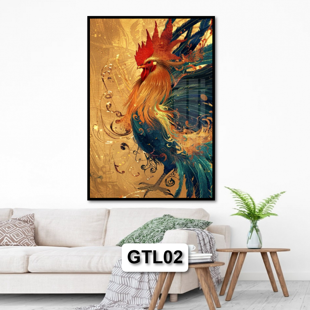 Tranh Tài Lộc Gà Trống Cho Người Tuổi Dậu - Tranh Gỗ Tráng Gương Có Khung Composite Decor Treo Tường