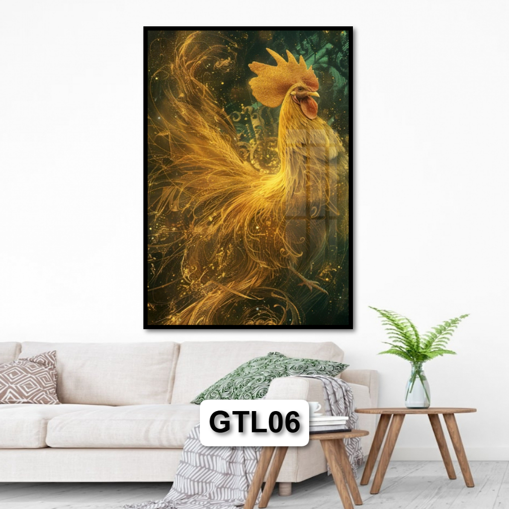 Tranh Tài Lộc Gà Trống Cho Người Tuổi Dậu - Tranh Gỗ Tráng Gương Có Khung Composite Decor Treo Tường