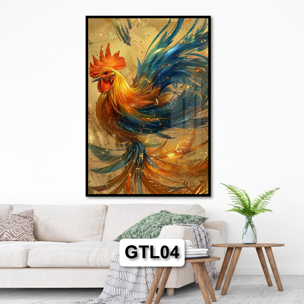 Tranh Tài Lộc Gà Trống Cho Người Tuổi Dậu - Tranh Gỗ Tráng Gương Có Khung Composite Decor Treo Tường