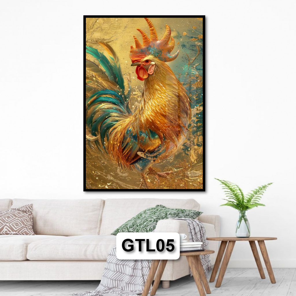 Tranh Tài Lộc Gà Trống Cho Người Tuổi Dậu - Tranh Gỗ Tráng Gương Có Khung Composite Decor Treo Tường