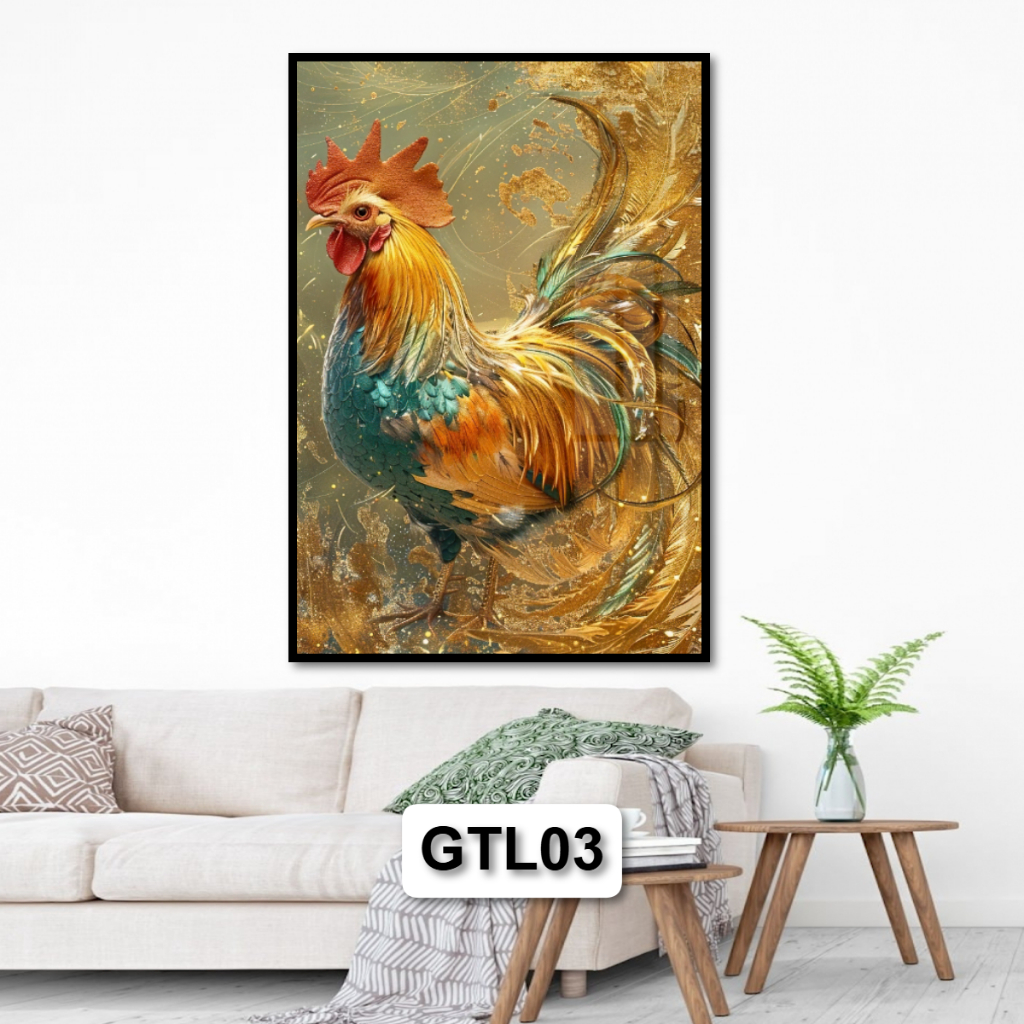 Tranh Tài Lộc Gà Trống Cho Người Tuổi Dậu - Tranh Gỗ Tráng Gương Có Khung Composite Decor Treo Tường
