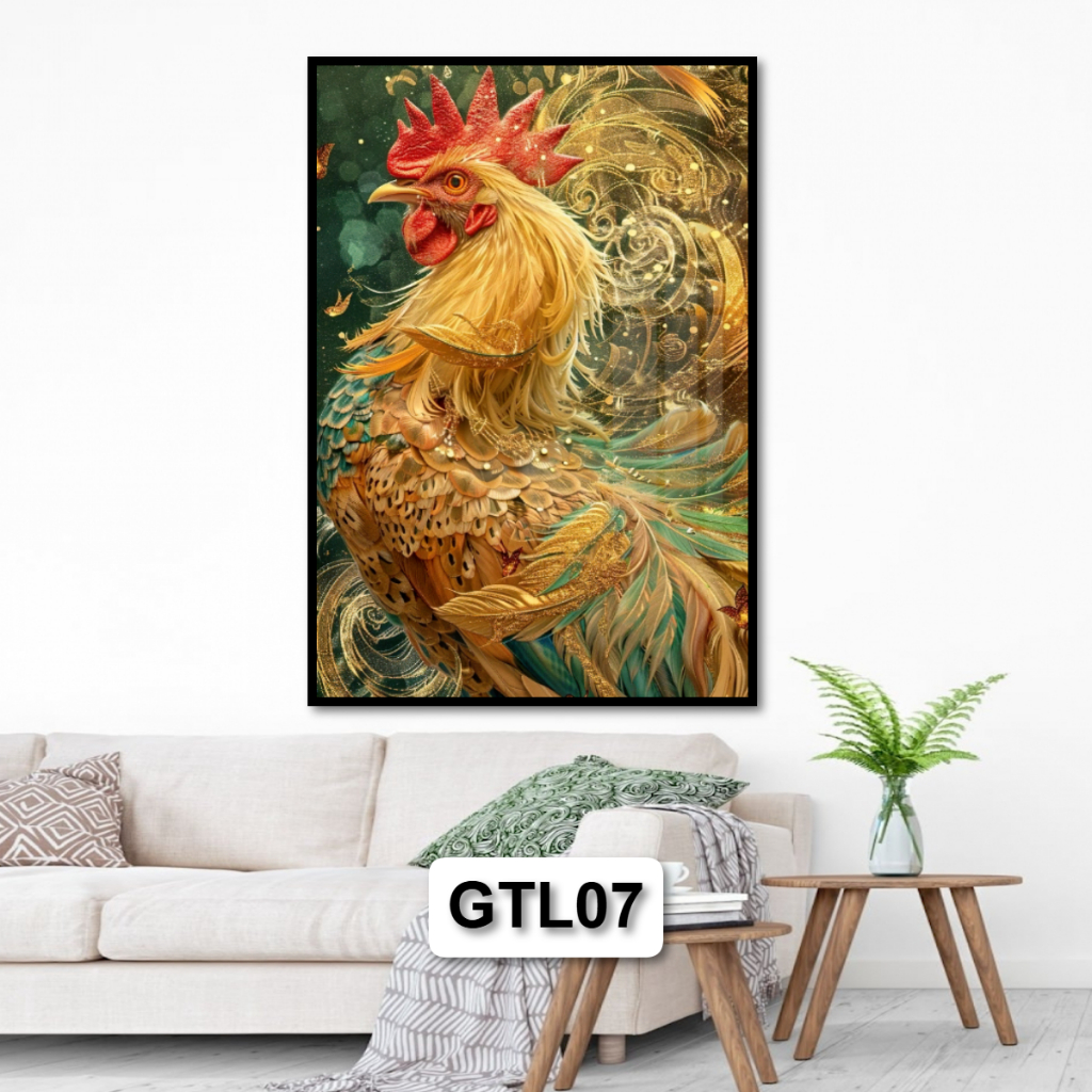 Tranh Tài Lộc Gà Trống Cho Người Tuổi Dậu - Tranh Gỗ Tráng Gương Có Khung Composite Decor Treo Tường