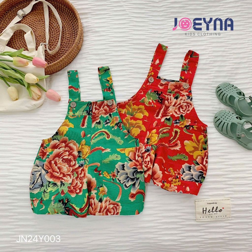 Quần yếm cộc Joeyna họa tiết chăn công cho bé 8-23kg
