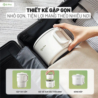 Ấm điện đun nước E-PRO VEP-EKT-SS2 (ZDP), gấp gọn tiện lợi, 0.8L  |Bảo hành 12 tháng