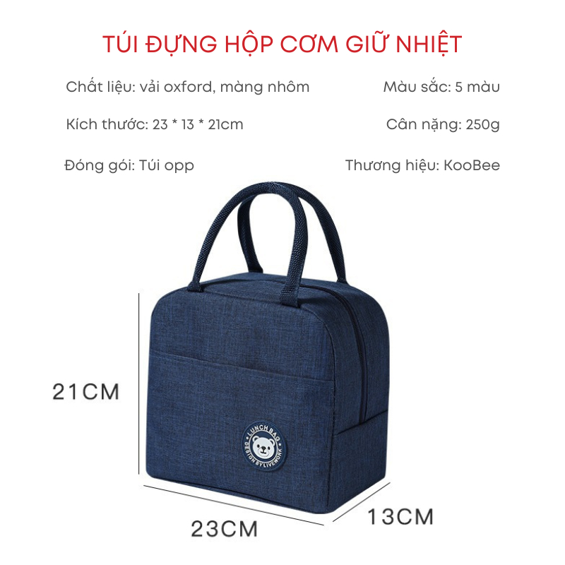 [5 MÀU] Túi Đựng Cơm Giữ Nhiệt Chống Nước Dung Tích Lớn Mang Đi Học Đi Làm Văn Phòng | 238