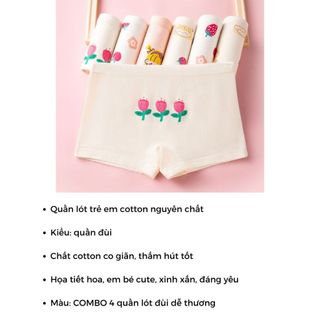 COMBO 4 quần lót đùi bé gái chất cotton thoáng khí mát mẻ lành tính an toàn cho bé L8026 DEVARI