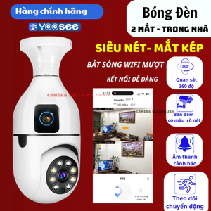 Camera YOOSEE Trong Nhà Chui Bóng Đèn 2 Mắt 12Mpx FULL HD xoay 360 độ - Bảo Hành 5 Năm