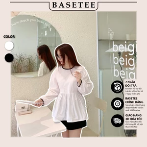 Áo babydoll nữ đen trắng tay bồng nhẹ nhàng dễ thương freesize 65kg Basetee