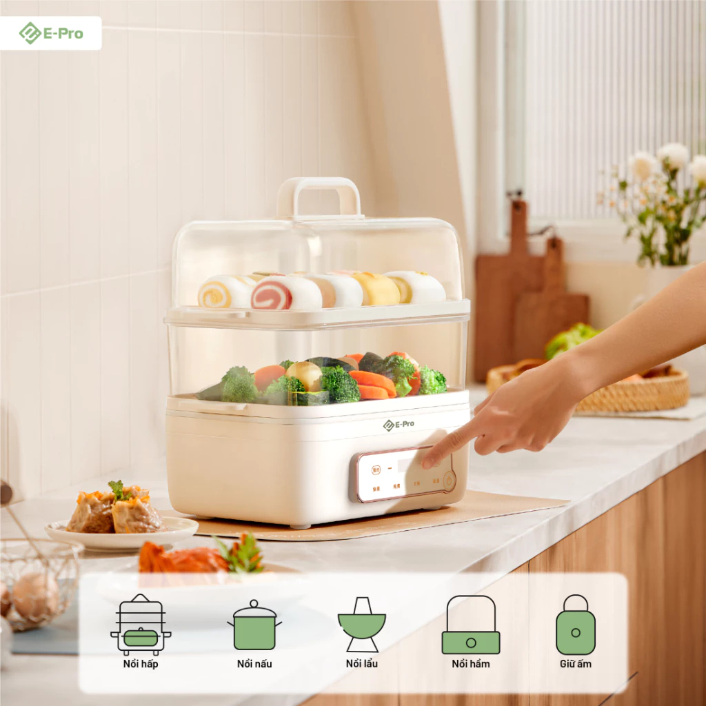 Nồi hấp điện đa năng E-Pro VEP-HPS-DZ08(PP3) 18L - Công suất 1200W - Bảo hành chính hãng 12 tháng