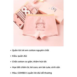 COMBO 4 Quần lót đùi bé gái cao cấp chất cotton co giãn tốt họa tiết xinh xắn đáng yêu L8001 DEVARI