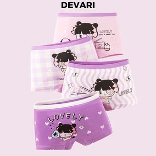 SET 4 Quần chip đùi bé gái co giãn thấm hút mô hôi họa tiết hoạt hình xinh xắn đáng yêu L8029 DEVARI