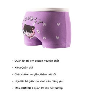SET 4 Quần chip đùi bé gái co giãn thấm hút mô hôi họa tiết hoạt hình xinh xắn đáng yêu L8029 DEVARI