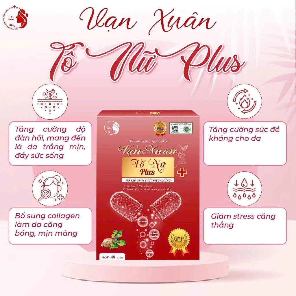 Ảnh Vạn Xuân Tố Nữ Plus Collagen nội tiết hỗ trợ làm đẹp da, mờ thâm nám và ngăn ngừa lão hoá hộp 48 viên 2