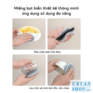 Miếng Mút Rửa Kim Loại, Miếng Rửa Chén 3 Lớp Siêu Tạo Bọt Có Dây Treo, Miếng Cọ Xoong Nồi, Chén Dĩa