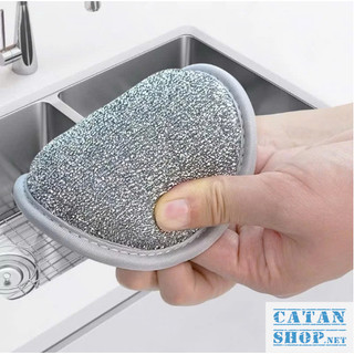 Miếng Mút Rửa Kim Loại, Miếng Rửa Chén 3 Lớp Siêu Tạo Bọt Có Dây Treo, Miếng Cọ Xoong Nồi, Chén Dĩa