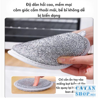 Miếng Mút Rửa Kim Loại, Miếng Rửa Chén 3 Lớp Siêu Tạo Bọt Có Dây Treo, Miếng Cọ Xoong Nồi, Chén Dĩa
