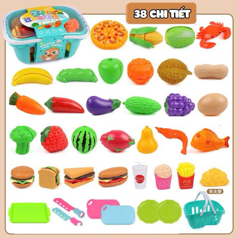Đồ chơi cắt rau củ quả trái cây bằng nhựa giúp bé vận động linh hoạt, nhận biết rau củ quả kèm dao và thớt