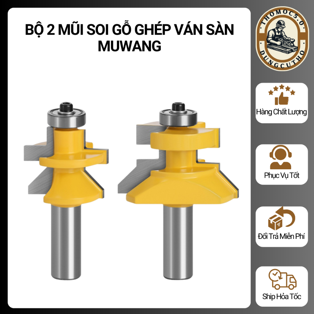 Mũi Phay Ghép Gỗ, Bộ 2 Mũi Soi Ghép Ván Sàn MUWANG Hợp Kim - Ghép Ván Sàn, Ốp Trần Chuẩn Sắc Nét