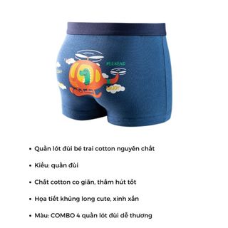 COMBO 4 Quần sịp đùi bé trai chất cotton mát mẻ họa tiết khủng long ngộ nghĩnh cute L1018 DEVARI