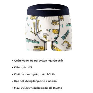 SET 4 Quần lót đùi bé trai cotton cao cấp thấm hút co giãn tốt họa tiết hoạt hình cute L1035 DEVARI