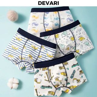 SET 4 Quần lót đùi bé trai cotton cao cấp thấm hút co giãn tốt họa tiết hoạt hình cute L1035 DEVARI