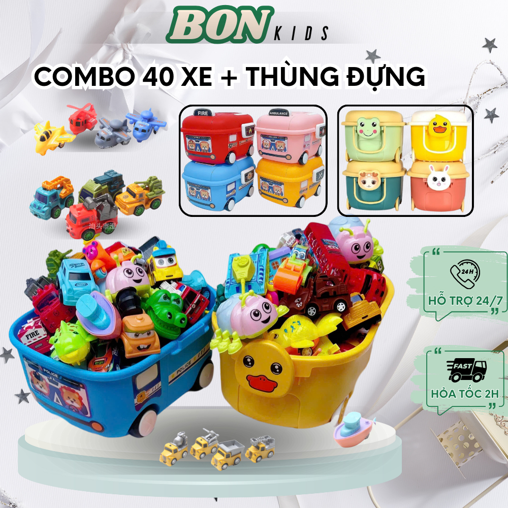Combo 20/40 xe ô tô mini có dây cót chạy kéo lùi, tổng hợp rất nhiều loại xe 4-7cm khác nhau cho bé