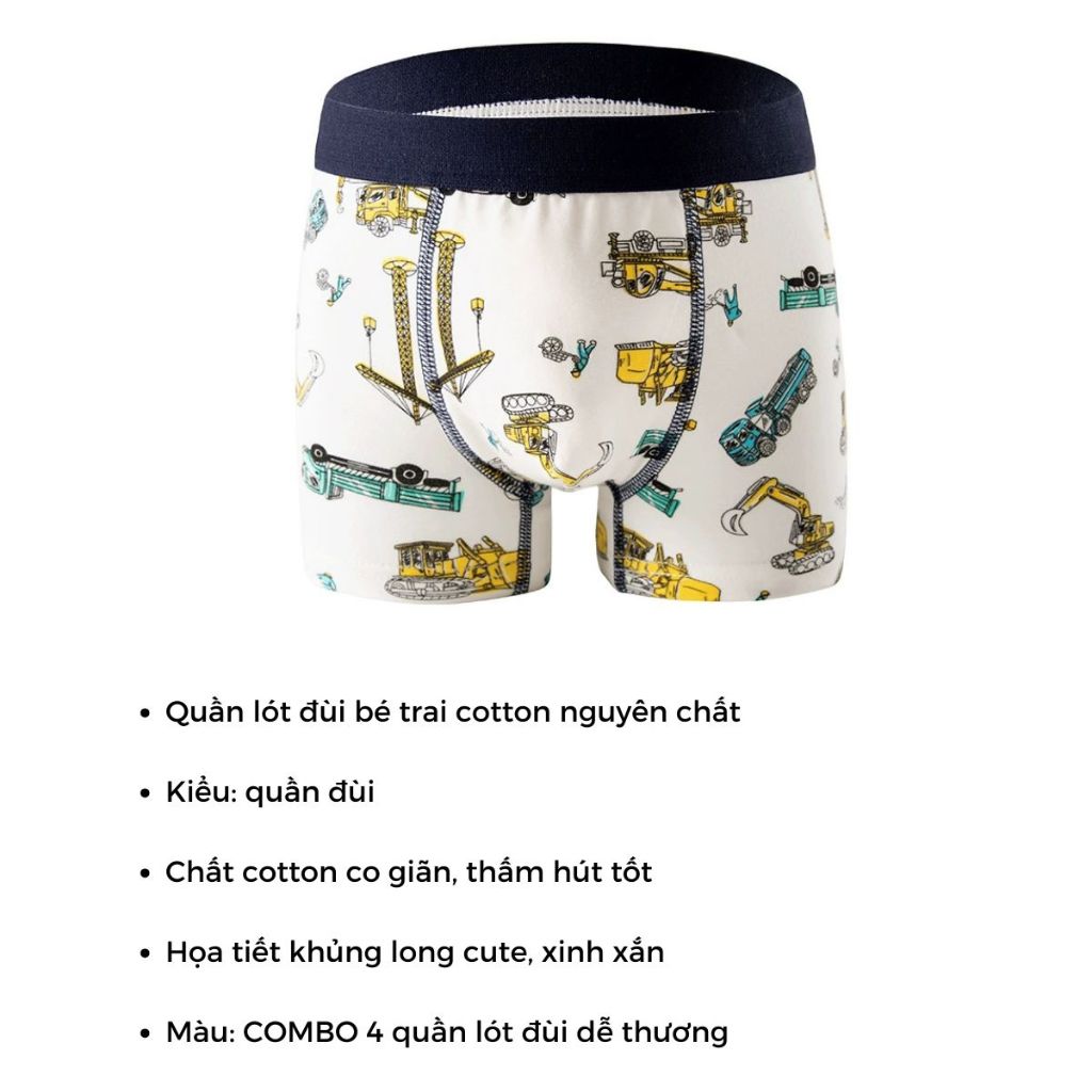 COMBO 4 Quần sịp đùi bé trai kiểu dáng ngộ nghĩnh đáng yêu cotton thấm hút thoáng khí LANIXA L1035