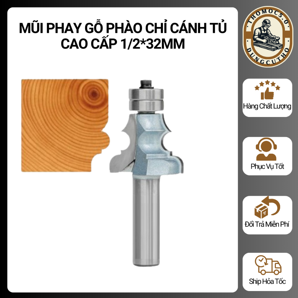 MŨI SOI GỖ - MŨI PHAY GỖ PHÀO CHỈ CÁNH TỦ CAO CẤP 1/2*32mm [Thomoc5.0]