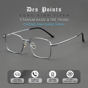 Gọng kính Titanium Despoints, Kính mắt Silver basic, trẻ trung, thoải mái, chống ánh sáng xanh-D60